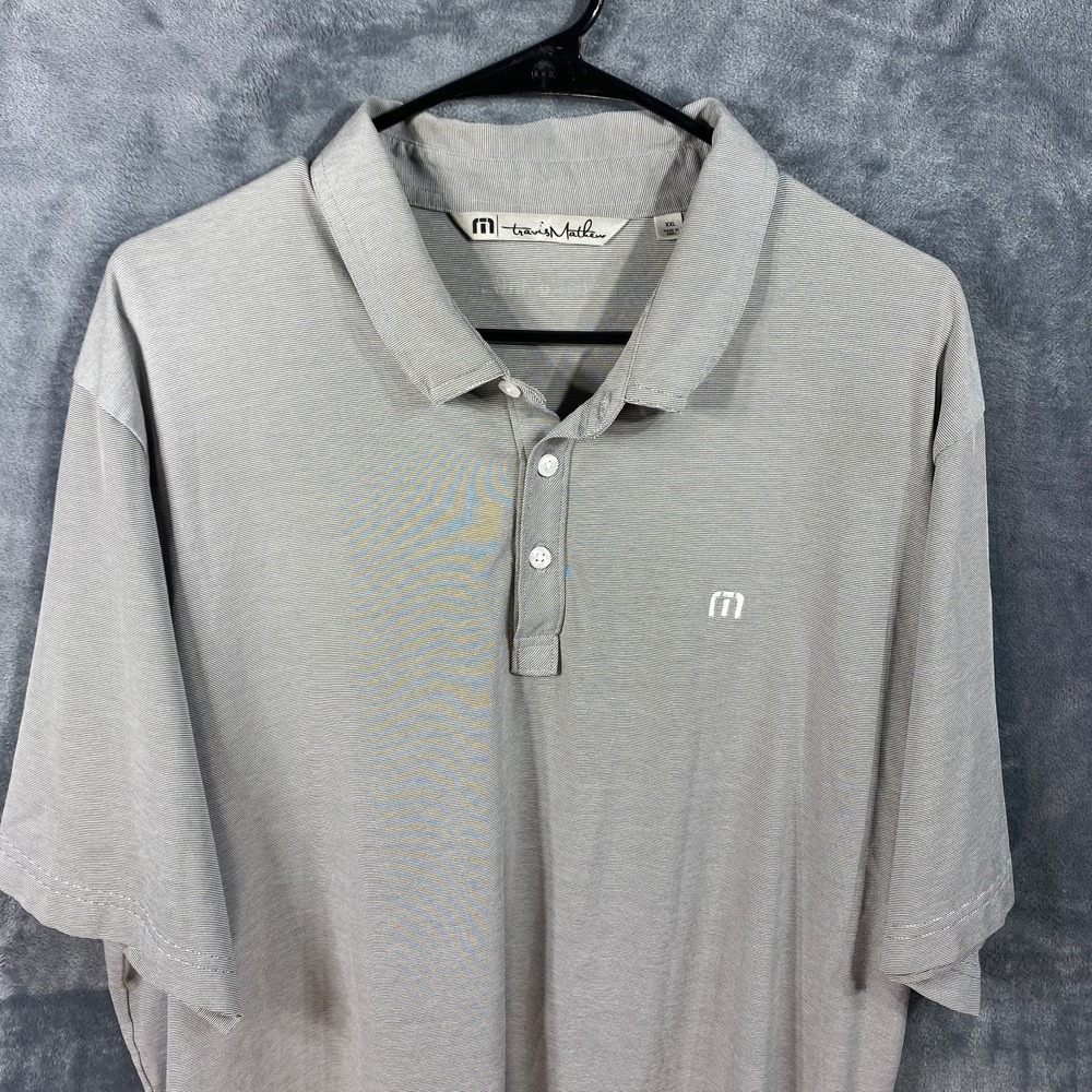 Travis Mathew Polo Shirt Mens 2XL Gray Striped Short Sleeve Golf Performance